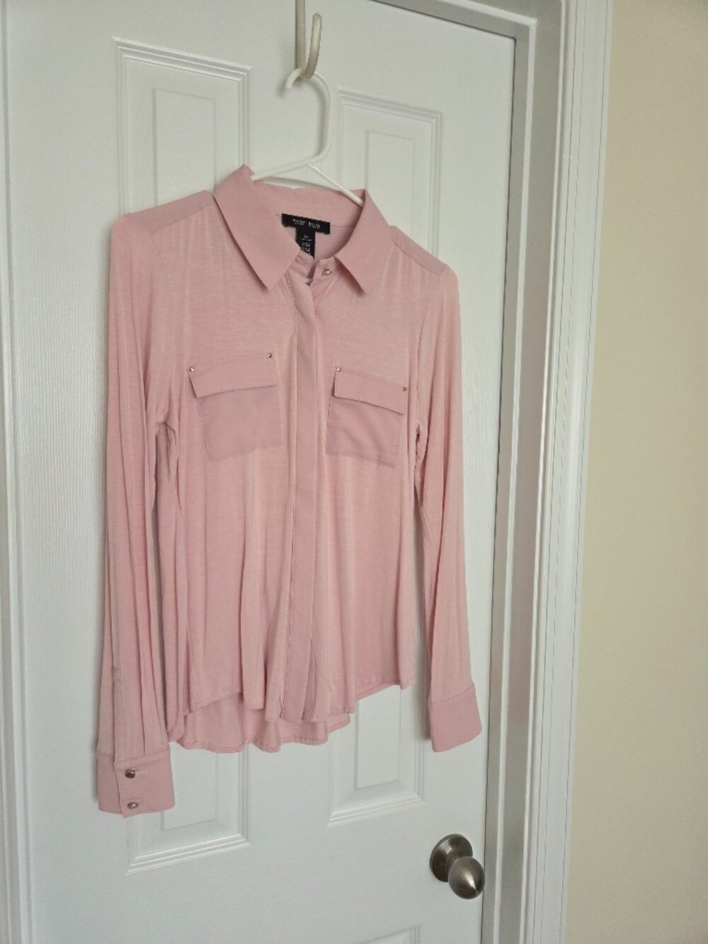 WHBM Blush Pink Long Sleeve Utility Blouse, Size XS